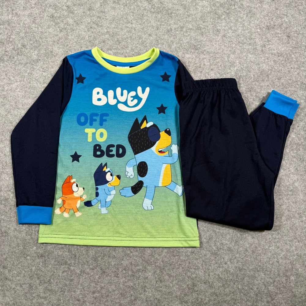 Bluey Pajama Set Kids Blue Size 6 EUC Off To Bed Long Sleeve PJs
